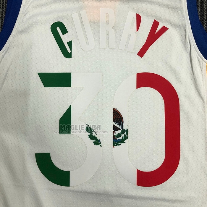 Maglia
 Stephen Curry NO 30 Golden State Warriors Slam Dunk Special Mexico Edition 2022 Bianco
